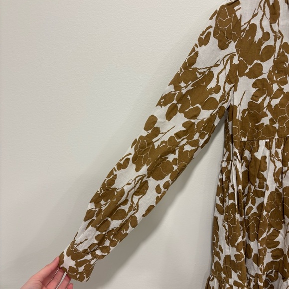 En Saison Brown White Floral Print Babydoll Long Sleeve Short Mini Dress Ruffles - Picture 5 of 13